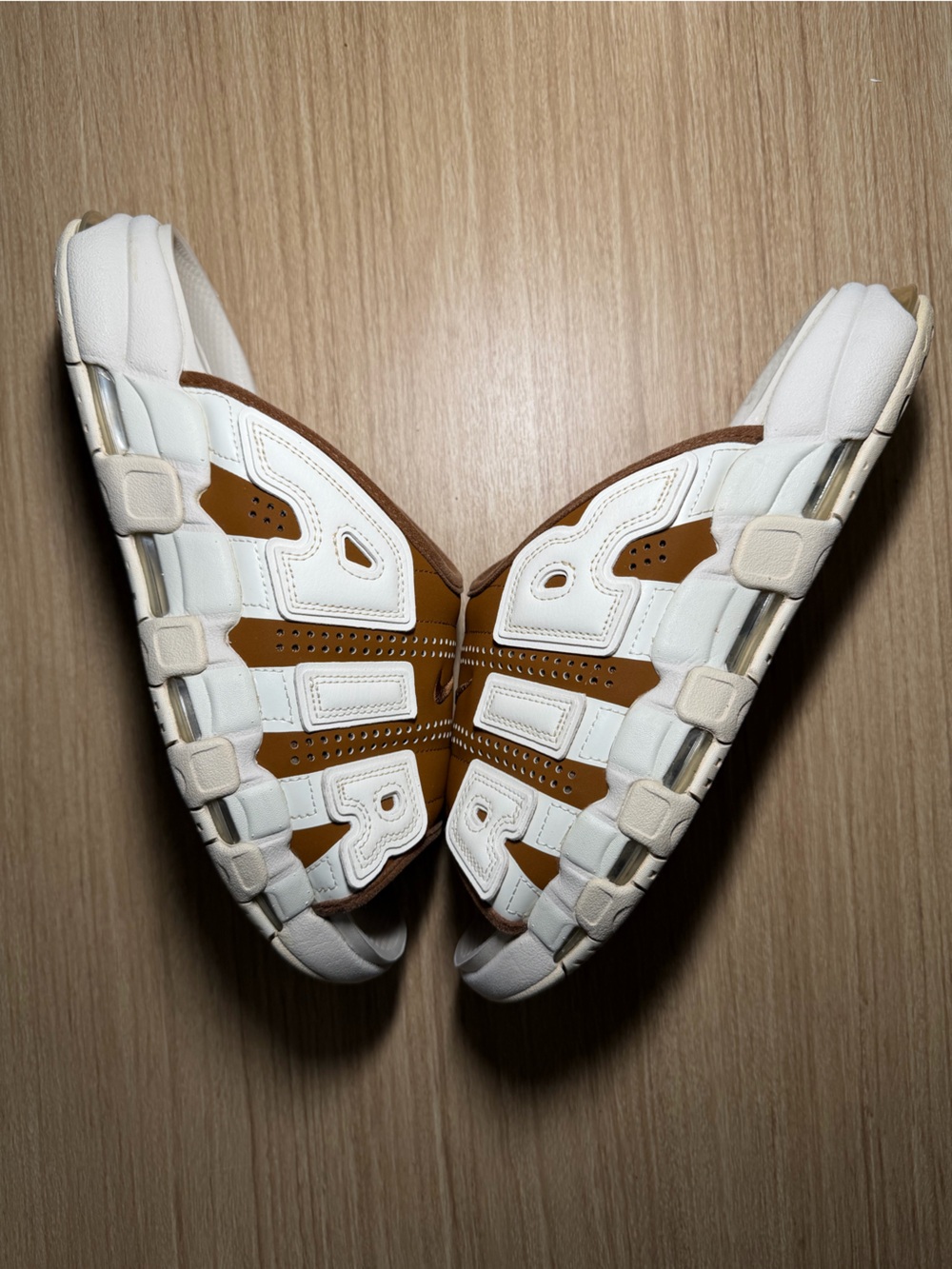 Nike Air More Uptempo Slide in the "Light British Tan / Sail" colorway RARE SZ11